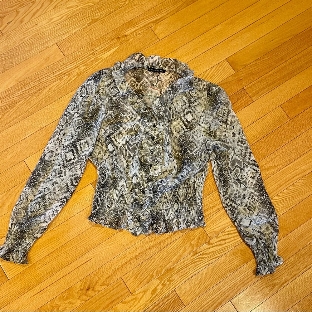 Haute Monde Snakeskin Blouse in Black, Gray, and Cream